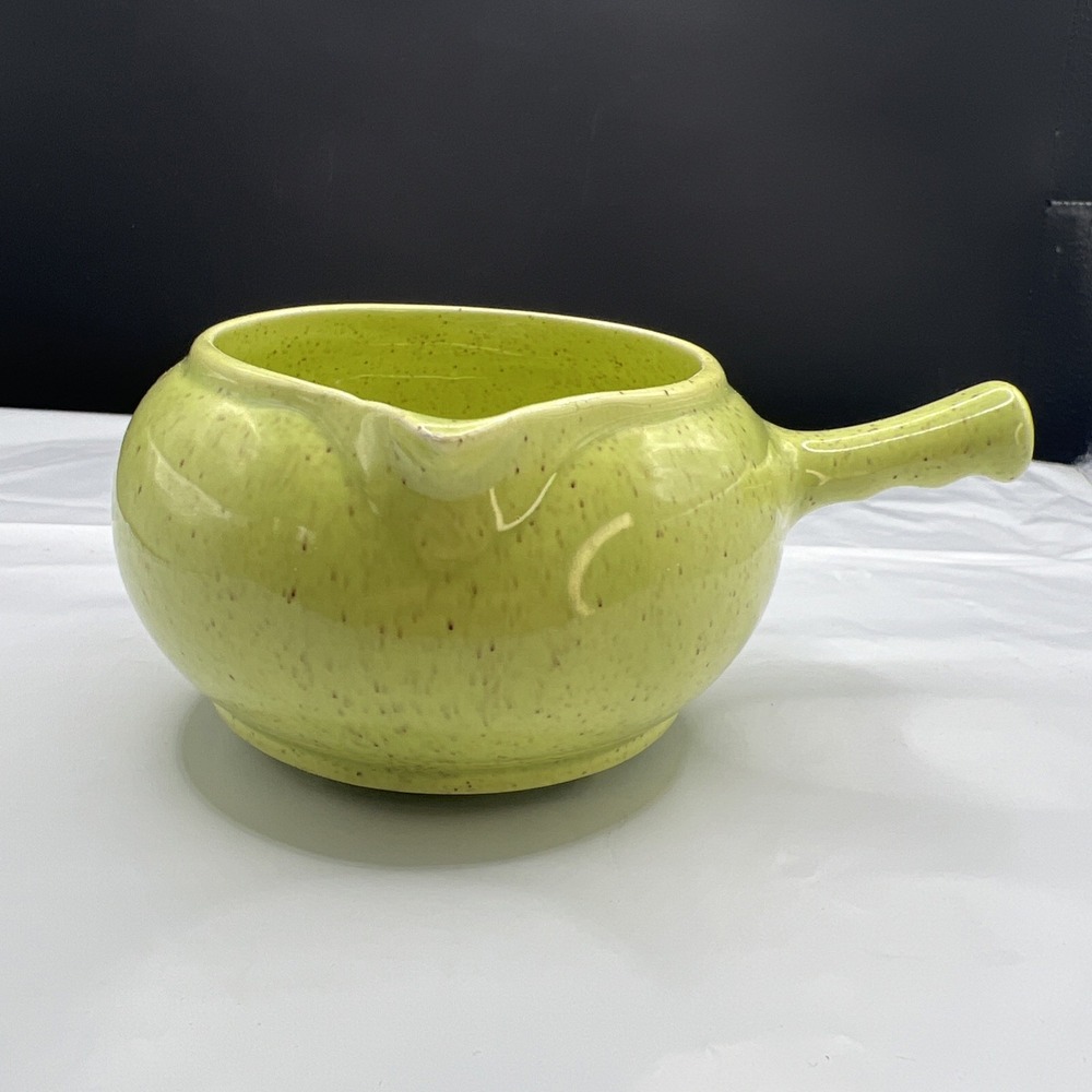 Vtg French Saxon ALOHA CELADON Chartreuse Creamer MCM Stick Handle Pipkin 1951